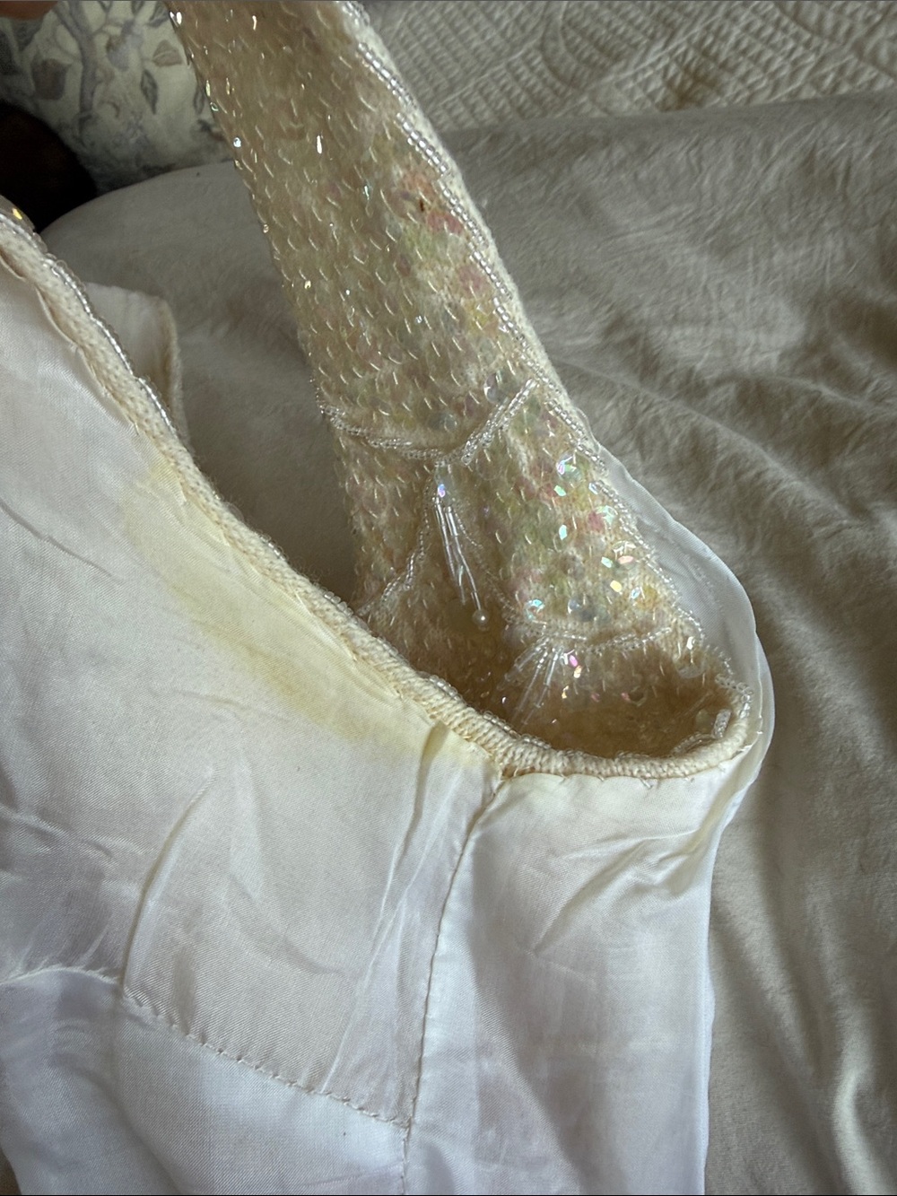 Vintage Handmade Haute Couture Beaded Ivory Sequin Top 100% Wool Size 36 - Picture 13 of 15